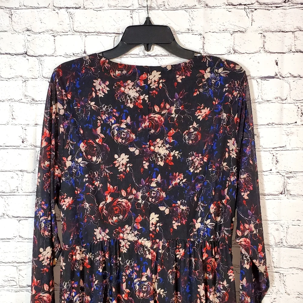Torrid Mesh Floral Black Dress Scallop Trim Sleeves Size 2 18/20 - Picture 6 of 14
